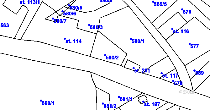 Parcela st. 580/2 v KÚ Trávník u Cvikova, Katastrální mapa
