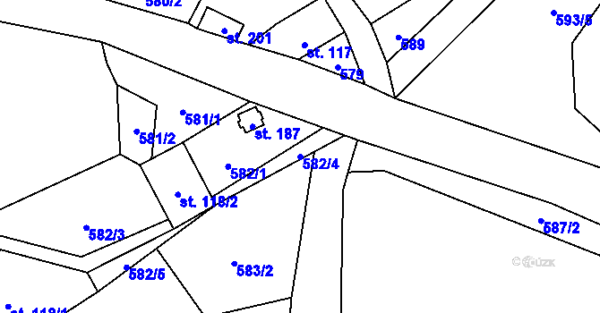 Parcela st. 582/4 v KÚ Trávník u Cvikova, Katastrální mapa