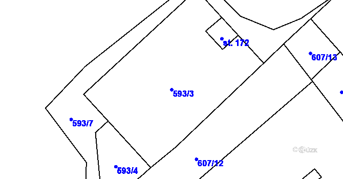 Parcela st. 593/3 v KÚ Trávník u Cvikova, Katastrální mapa