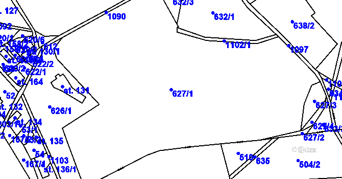 Parcela st. 627/1 v KÚ Trávník u Cvikova, Katastrální mapa