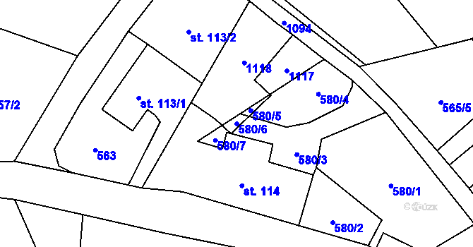 Parcela st. 580/6 v KÚ Trávník u Cvikova, Katastrální mapa