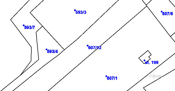 Parcela st. 607/12 v KÚ Trávník u Cvikova, Katastrální mapa
