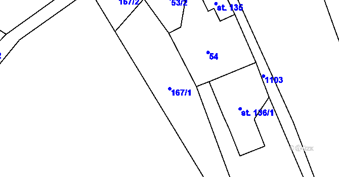 Parcela st. 167/1 v KÚ Trávník u Cvikova, Katastrální mapa