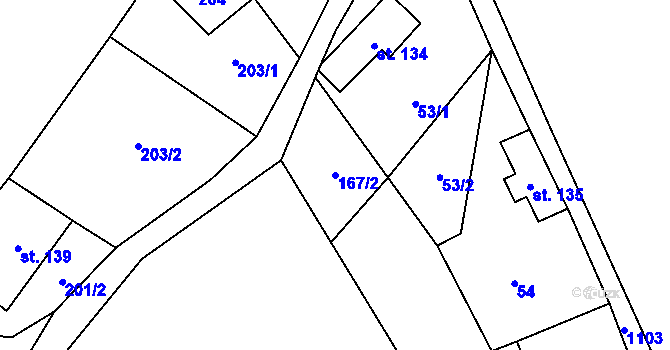 Parcela st. 167/2 v KÚ Trávník u Cvikova, Katastrální mapa