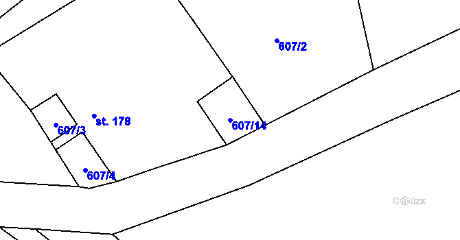 Parcela st. 607/14 v KÚ Trávník u Cvikova, Katastrální mapa