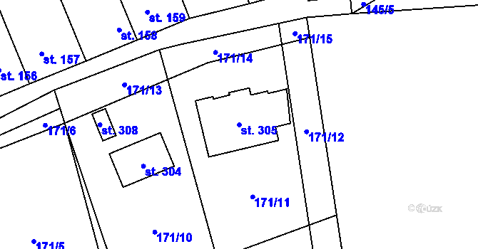 Parcela st. 305 v KÚ Cvrčovice, Katastrální mapa
