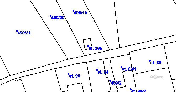 Parcela st. 286 v KÚ Cvrčovice, Katastrální mapa