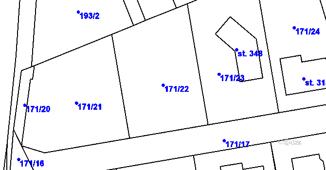 Parcela st. 171/22 v KÚ Cvrčovice, Katastrální mapa