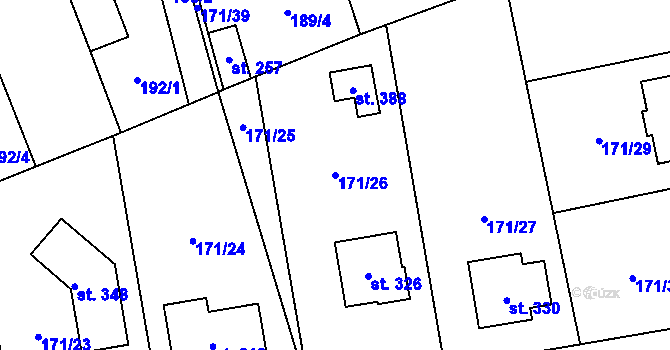 Parcela st. 171/26 v KÚ Cvrčovice, Katastrální mapa