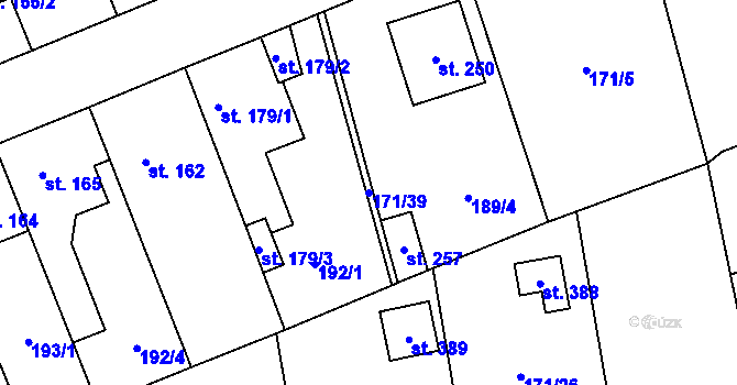 Parcela st. 171/39 v KÚ Cvrčovice, Katastrální mapa