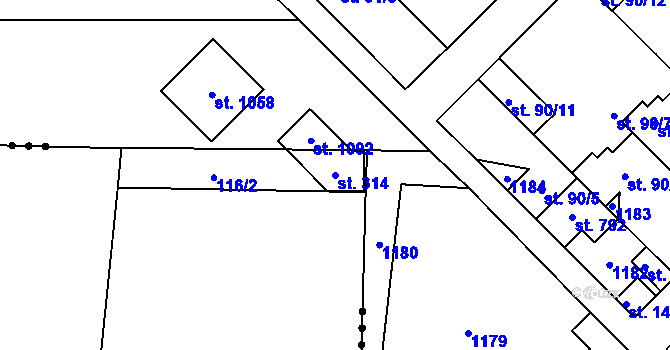 Parcela st. 314 v KÚ Cvrčovice, Katastrální mapa