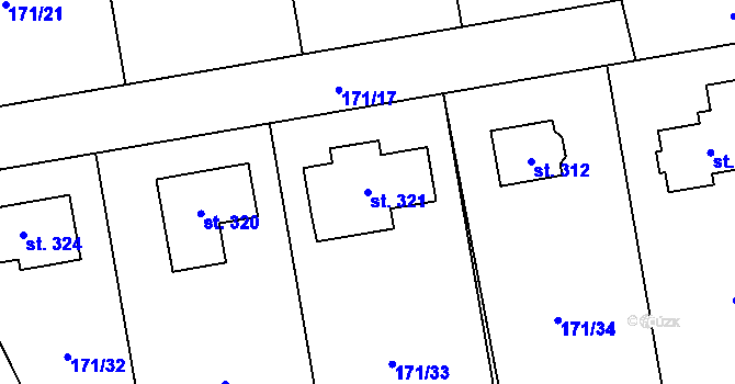 Parcela st. 321 v KÚ Cvrčovice, Katastrální mapa