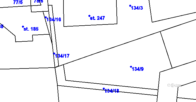 Parcela st. 134/15 v KÚ Cvrčovice, Katastrální mapa