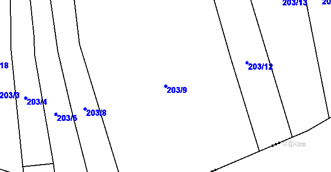 Parcela st. 203/9 v KÚ Cvrčovice, Katastrální mapa