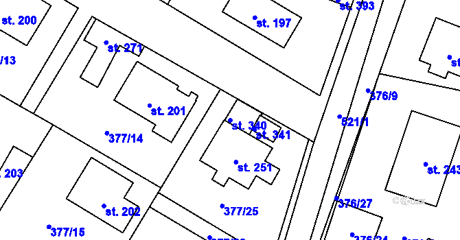 Parcela st. 340 v KÚ Cvrčovice, Katastrální mapa