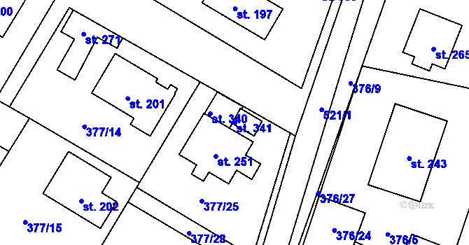 Parcela st. 341 v KÚ Cvrčovice, Katastrální mapa