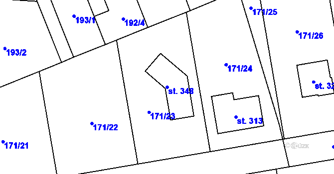Parcela st. 348 v KÚ Cvrčovice, Katastrální mapa
