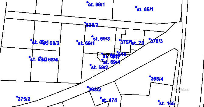 Parcela st. 69/5 v KÚ Cvrčovice, Katastrální mapa
