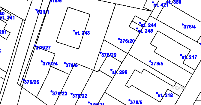 Parcela st. 376/29 v KÚ Cvrčovice, Katastrální mapa
