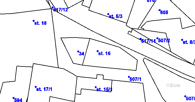Parcela st. 16 v KÚ Cvrčovice, Katastrální mapa