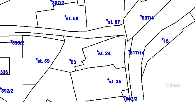Parcela st. 24 v KÚ Cvrčovice, Katastrální mapa