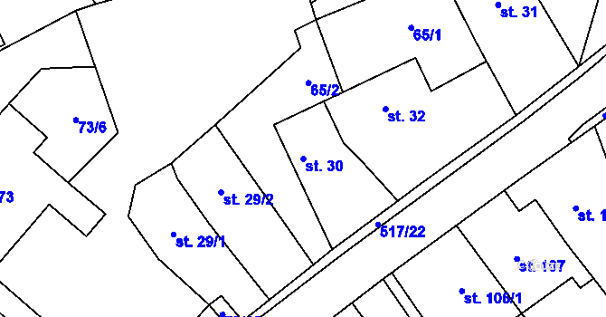 Parcela st. 30 v KÚ Cvrčovice, Katastrální mapa