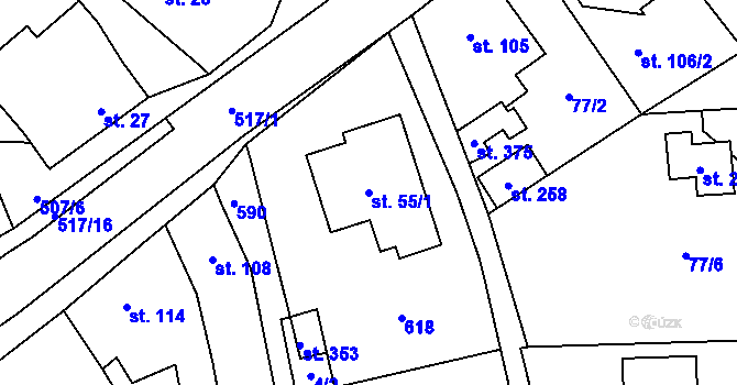 Parcela st. 55/1 v KÚ Cvrčovice, Katastrální mapa