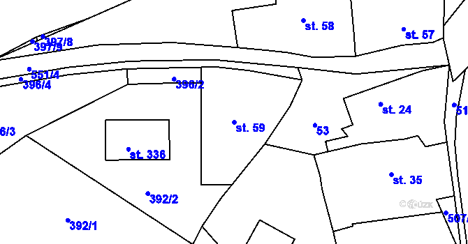 Parcela st. 59 v KÚ Cvrčovice, Katastrální mapa