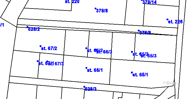 Parcela st. 66/3 v KÚ Cvrčovice, Katastrální mapa