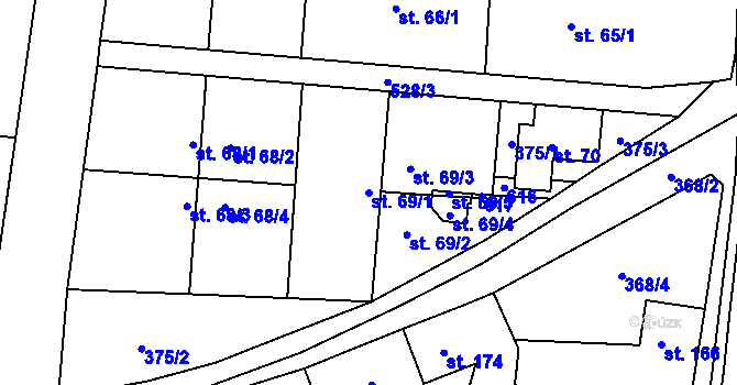 Parcela st. 69/1 v KÚ Cvrčovice, Katastrální mapa