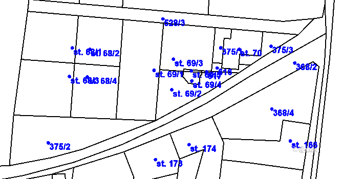 Parcela st. 69/2 v KÚ Cvrčovice, Katastrální mapa