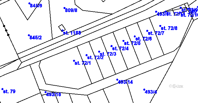Parcela st. 72/3 v KÚ Cvrčovice, Katastrální mapa
