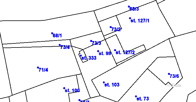 Parcela st. 99 v KÚ Cvrčovice, Katastrální mapa