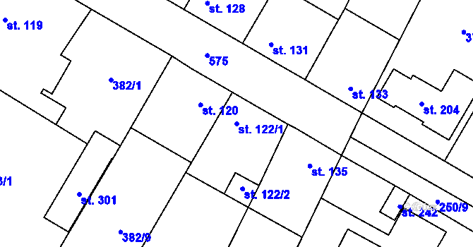 Parcela st. 122/1 v KÚ Cvrčovice, Katastrální mapa