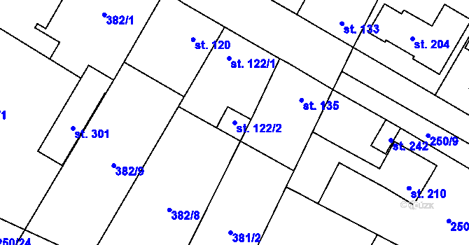 Parcela st. 122/2 v KÚ Cvrčovice, Katastrální mapa