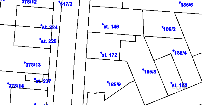 Parcela st. 172 v KÚ Cvrčovice, Katastrální mapa