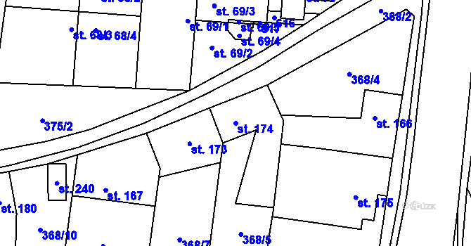 Parcela st. 174 v KÚ Cvrčovice, Katastrální mapa