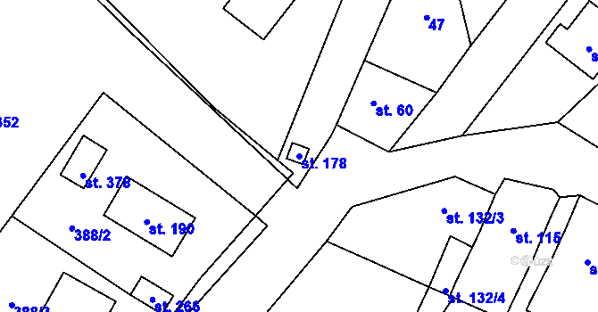 Parcela st. 178 v KÚ Cvrčovice, Katastrální mapa