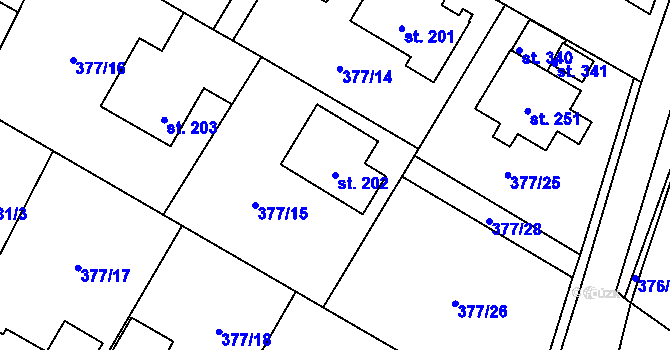 Parcela st. 202 v KÚ Cvrčovice, Katastrální mapa