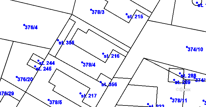 Parcela st. 216 v KÚ Cvrčovice, Katastrální mapa