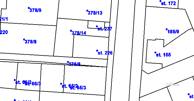 Parcela st. 226 v KÚ Cvrčovice, Katastrální mapa