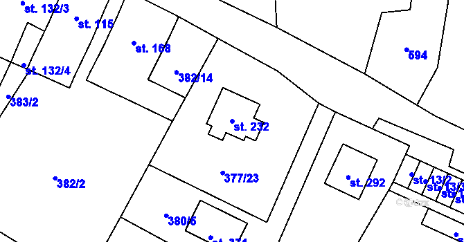 Parcela st. 232 v KÚ Cvrčovice, Katastrální mapa