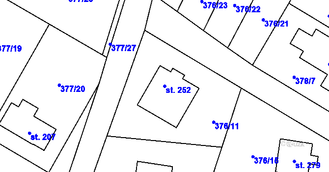 Parcela st. 252 v KÚ Cvrčovice, Katastrální mapa