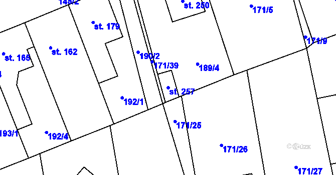 Parcela st. 257 v KÚ Cvrčovice, Katastrální mapa