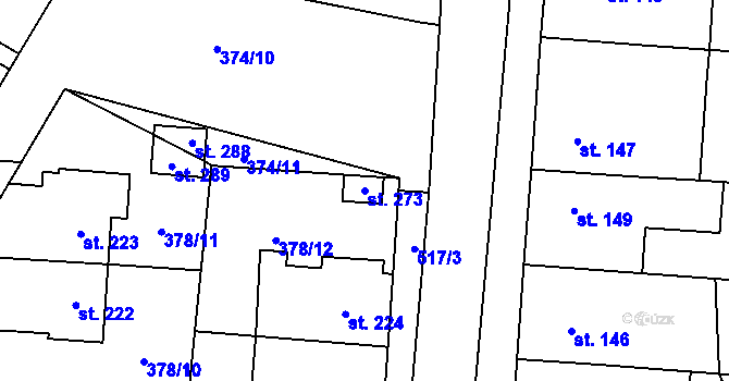 Parcela st. 273 v KÚ Cvrčovice, Katastrální mapa
