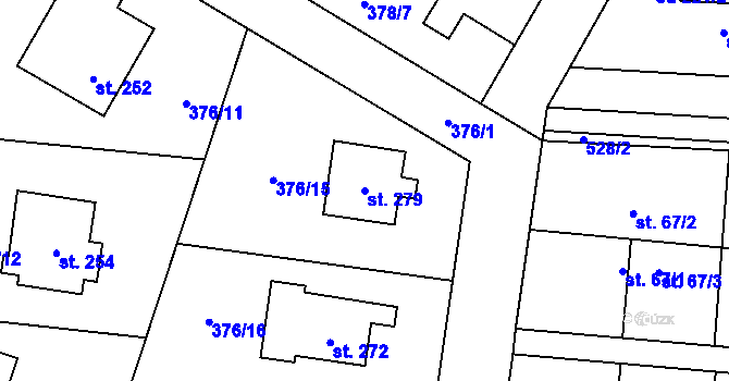 Parcela st. 279 v KÚ Cvrčovice, Katastrální mapa