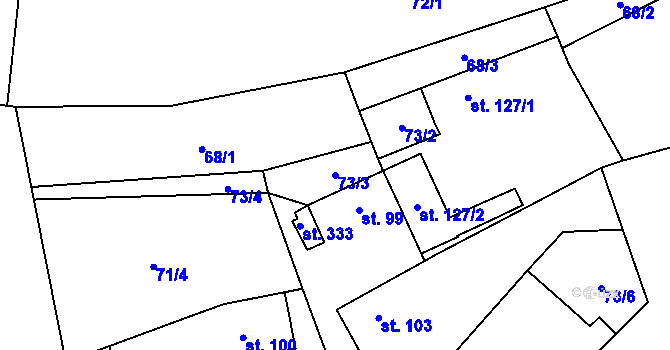 Parcela st. 73/3 v KÚ Cvrčovice, Katastrální mapa
