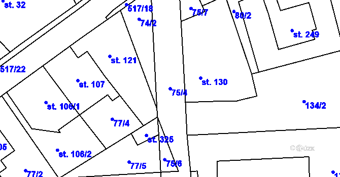 Parcela st. 75/4 v KÚ Cvrčovice, Katastrální mapa