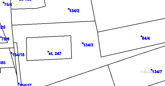 Parcela st. 134/3 v KÚ Cvrčovice, Katastrální mapa