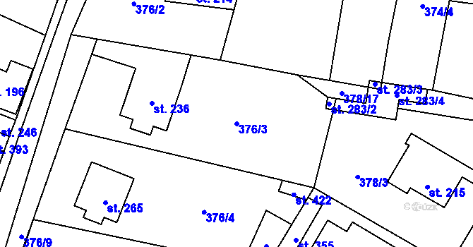 Parcela st. 376/3 v KÚ Cvrčovice, Katastrální mapa